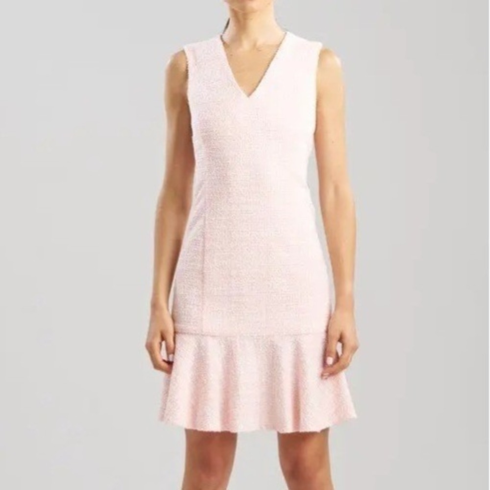Natori Tweed V Neck Ruffle Sleeveless Pink Short Dress Womens Size 2 NWT